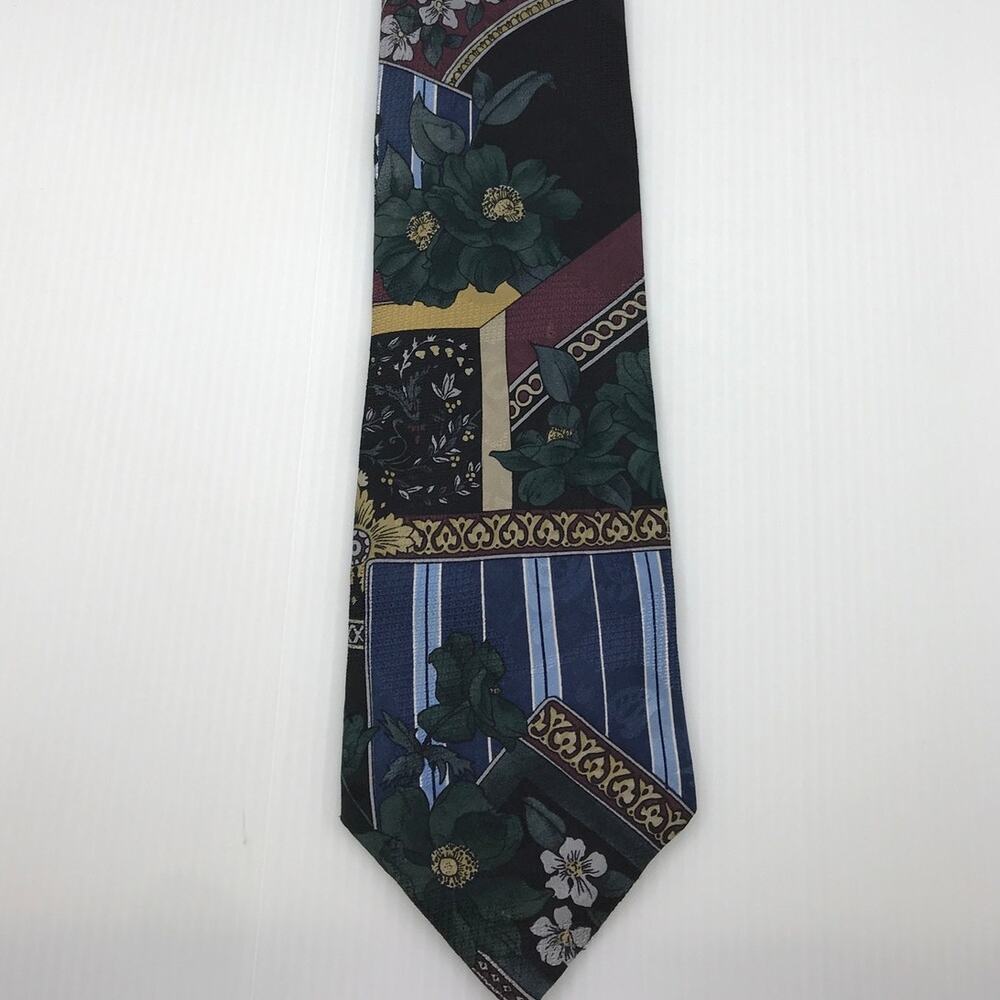 Vintage Hunt Club Silk Tie Geometric Paisley Retro 80s 90s Workwear Teal  59”